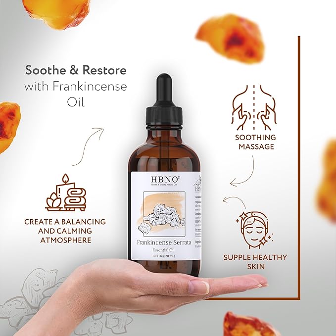 HBNO California Bottled Frankincense Essential Oil (Serrata) 4 fl oz (120ml) - Natural & Premium Grade Frankincense Oil Essential Oil, Frankincense Essential Oil for Skin and Aromtherapy