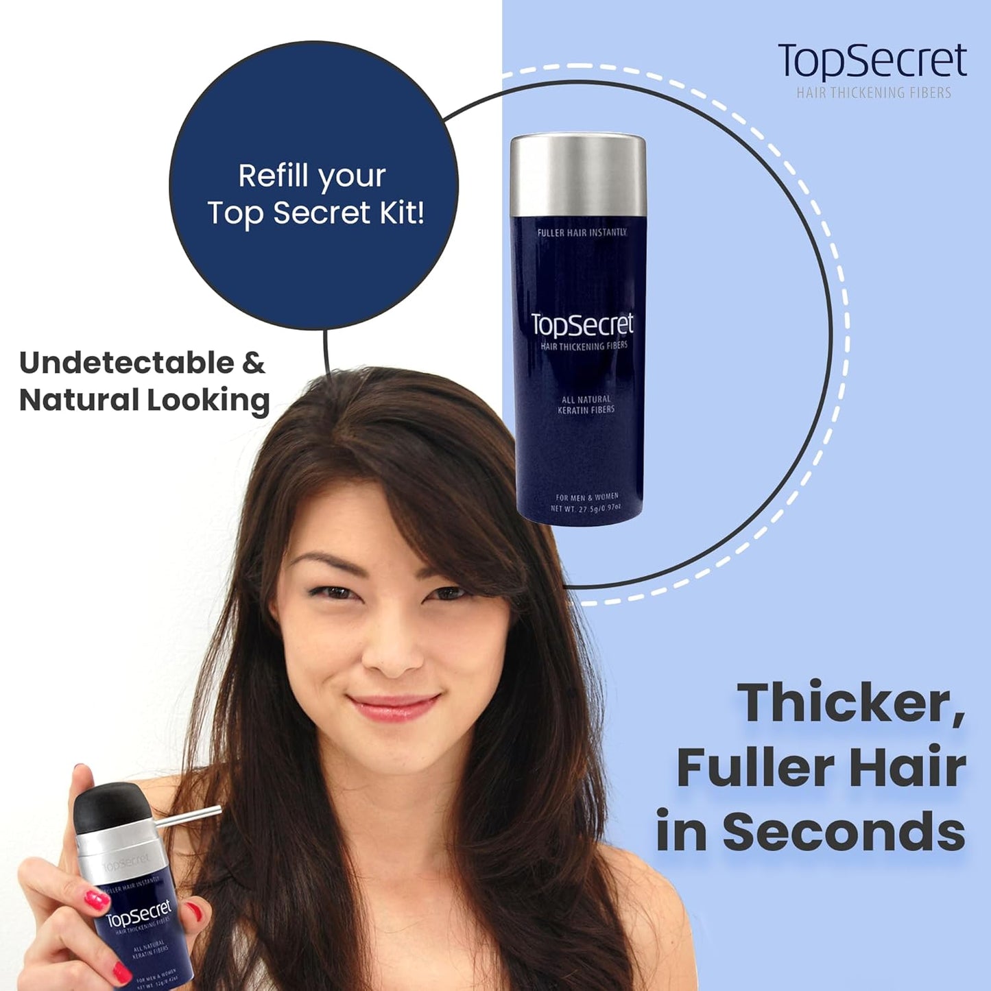 Top Secret Hair Thickening Building Fibers Refills - Undetectable & Natural Hair Filler - for Men & Women - Instantly Fill In Fine Thinning Hair - Weather & Sweat Resistant (Dark Brown, Travel)