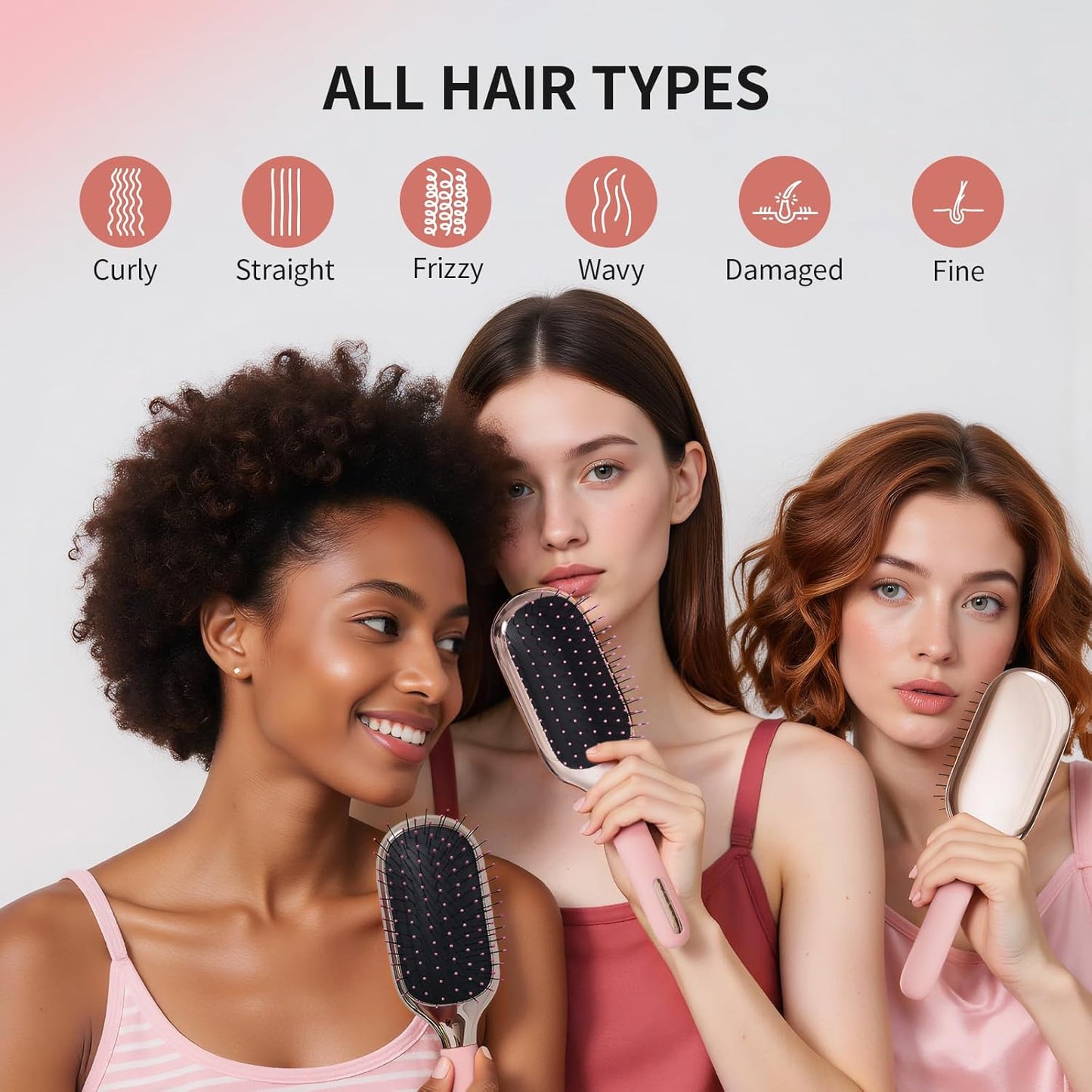 MELBANG Paddle Hair Brush（Soft Bristles） – Pink Hair Brush for Women & Men, Adults & Kids, Ideal for Thin, Damaged Hair, Wet & Dry Use, Detangling & Smoothing Brush