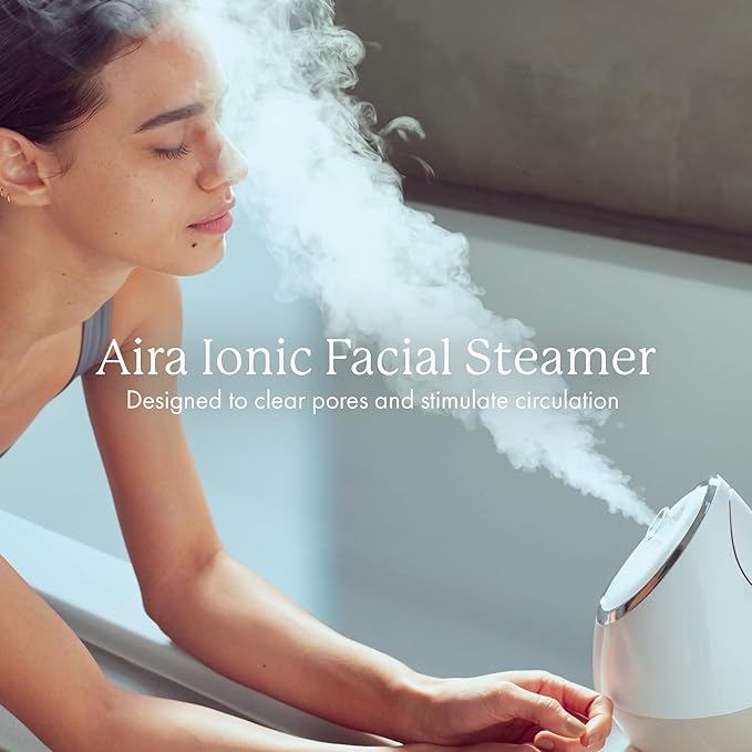 Vanity Planet Aira Ionic Facial Steamer (Beige) - Pore Cleaner That Detoxifies, Cleanses and Moisturizes - Adjustable Nozzle, Water Tank with 3 Essential Oil Baskets