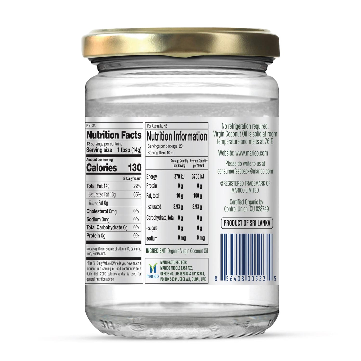 "Parachute Naturalz Organic Virgin Coconut Oil | Cooking Oil, Hair Oil, Body Oil & Oil Pulling | Cold Pressed | Unbleached | Unrefined | Non-Hydrogenated | MCT Oil | USDA Certified |6.7 Fl. Oz. | Glass Jar"