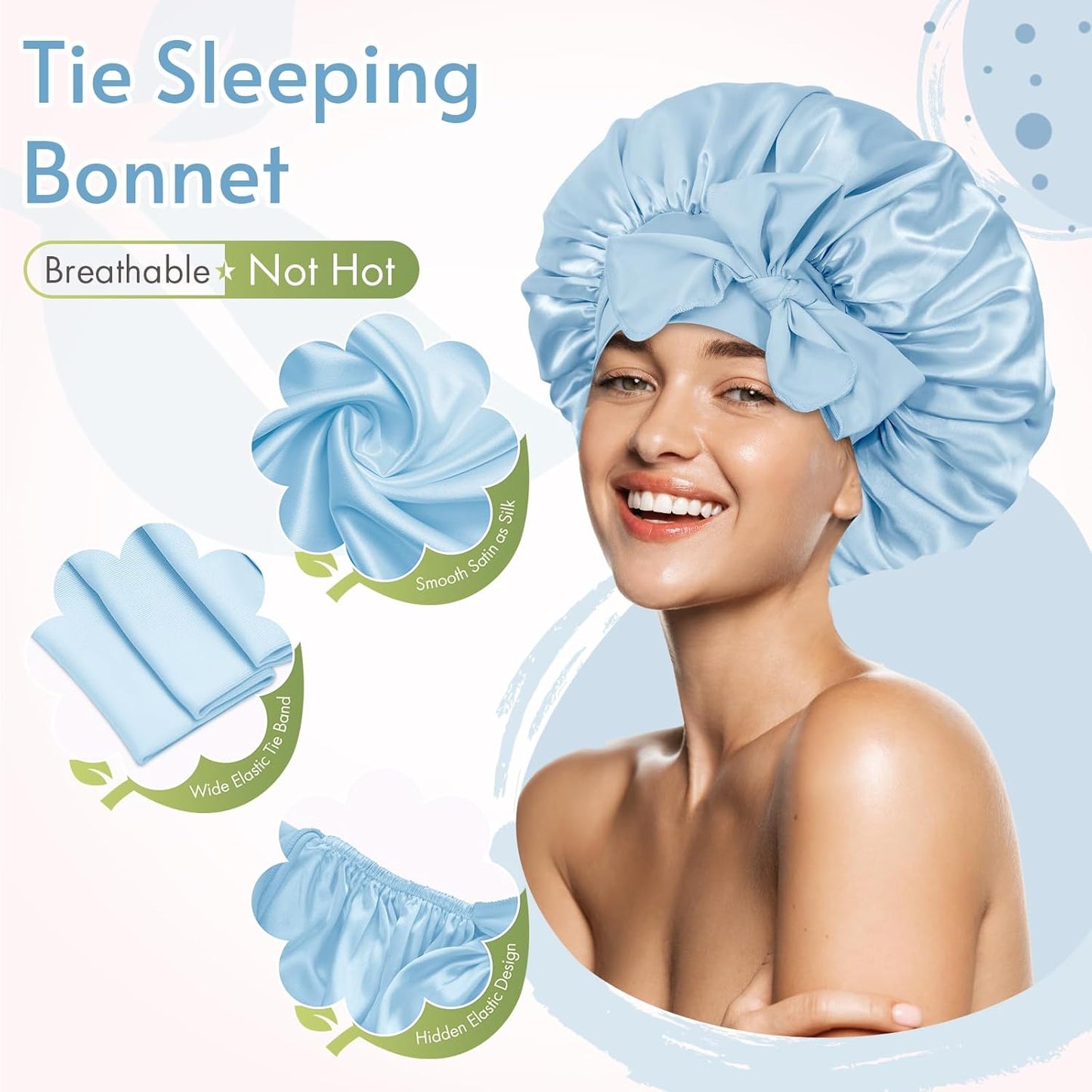 BONNET QUEEN Silk Satin Bonnet for Sleeping Women Adjustable for Curly Dryer Braid Wig Hair Tie Band Night Sleep Hat Cap Loc Soft Elastic M Azul