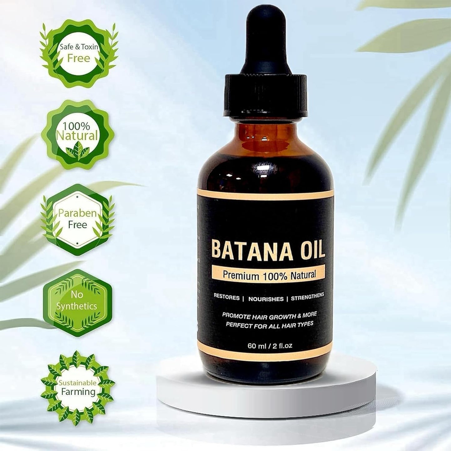 100% & Unrefined Pure Batana Miracle Oil for Smoother Hair Growth - from Honduras, Repairs Damaged Hair & Hair Loss, 2 oz