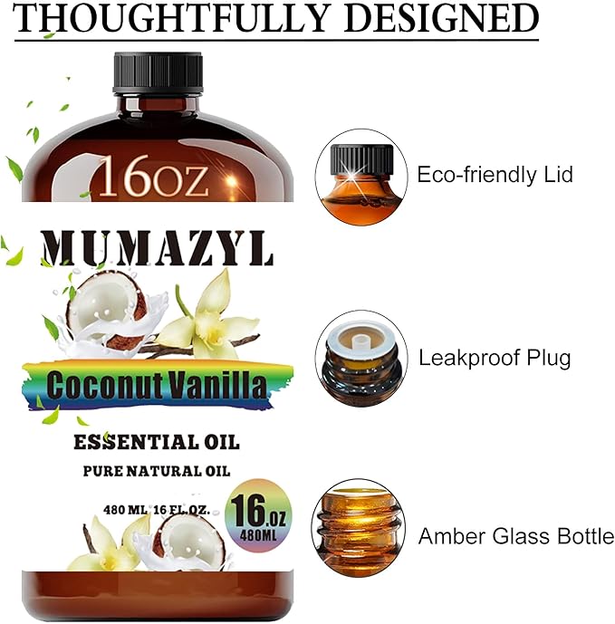 Coconut Vanilla Essential Oil, Coconut Vanilla Oil 16 Fl Oz 480ML for Diffuser Humidifier Yoga Cleaning DIY Candle Soap Making Essential Oils