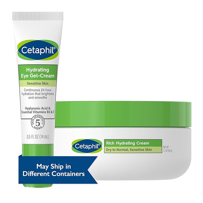 Cetaphil Night & Eye Hydration Set, Rich Hydrating Night Cream(1.7 oz) & Hydrating Eye Gel-Cream ( .5 oz) for Dry Sensitive Skin, for Under-Eye Dark Circles