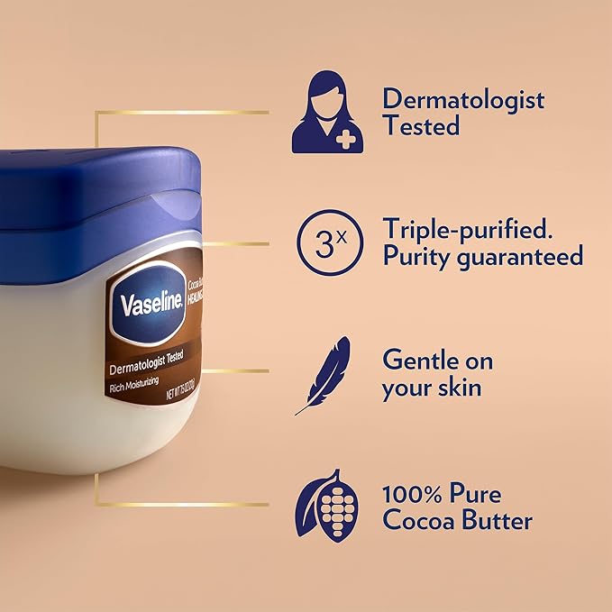 Vaseline Rich Conditioning Petroleum Jelly, Cocoa Butter, Travel Size 1.7 Oz/50 ML (Pack of 6)