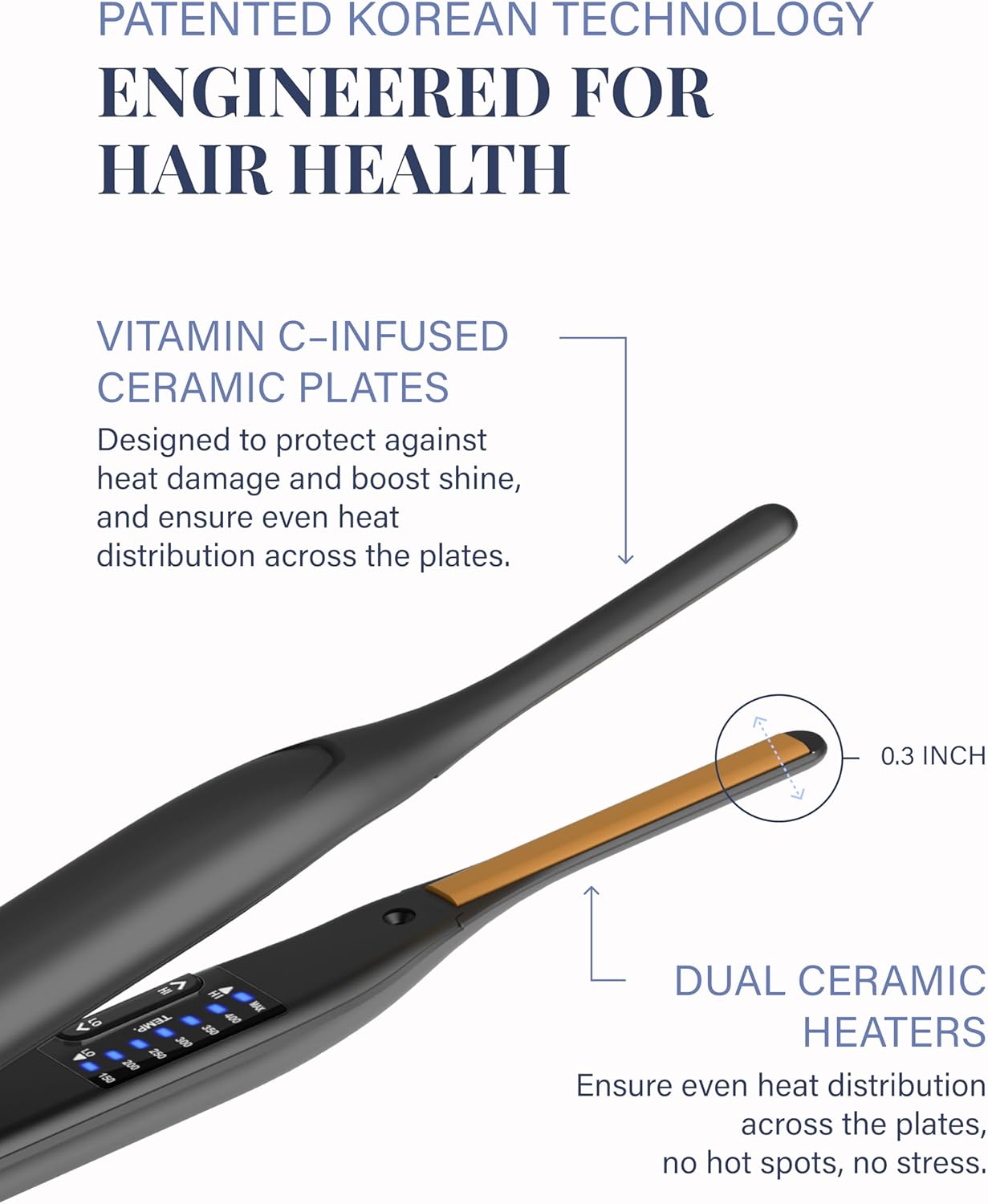 GLAMPALM Stiletto Hair Straightener 0.3" Pencil Ceramic flat iron Infused with Vita C, Korea's No.1 Professional Salon Tool for Short Hair, Dual Voltage, 7 Heat Setting(150°–450°), 10s Heat-Up (GP141)