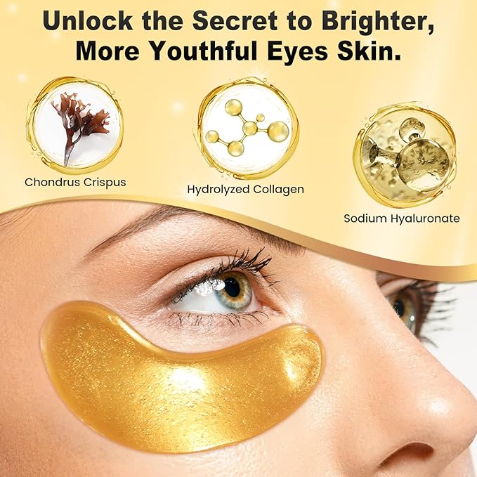 Under Eye Patches (48 Pairs) - 24K Gold Eye Masks Enriched with Abundant Collagen | Diminish Dark Circles and Puffiness | Anti-Aging, Smooth Fine Line, Nourish Skin - Gifts for Women Skin Care