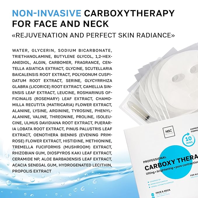 Name Skin Care Korean Carboxy CO2 Therapy Face & Neck Mask Set of 2 - Hydrating Oxygen Carboxytherapy Skincare Sheet Masks - Moisturizing Anti Aging Pore Tightening Brightening Facial Treatment Gel