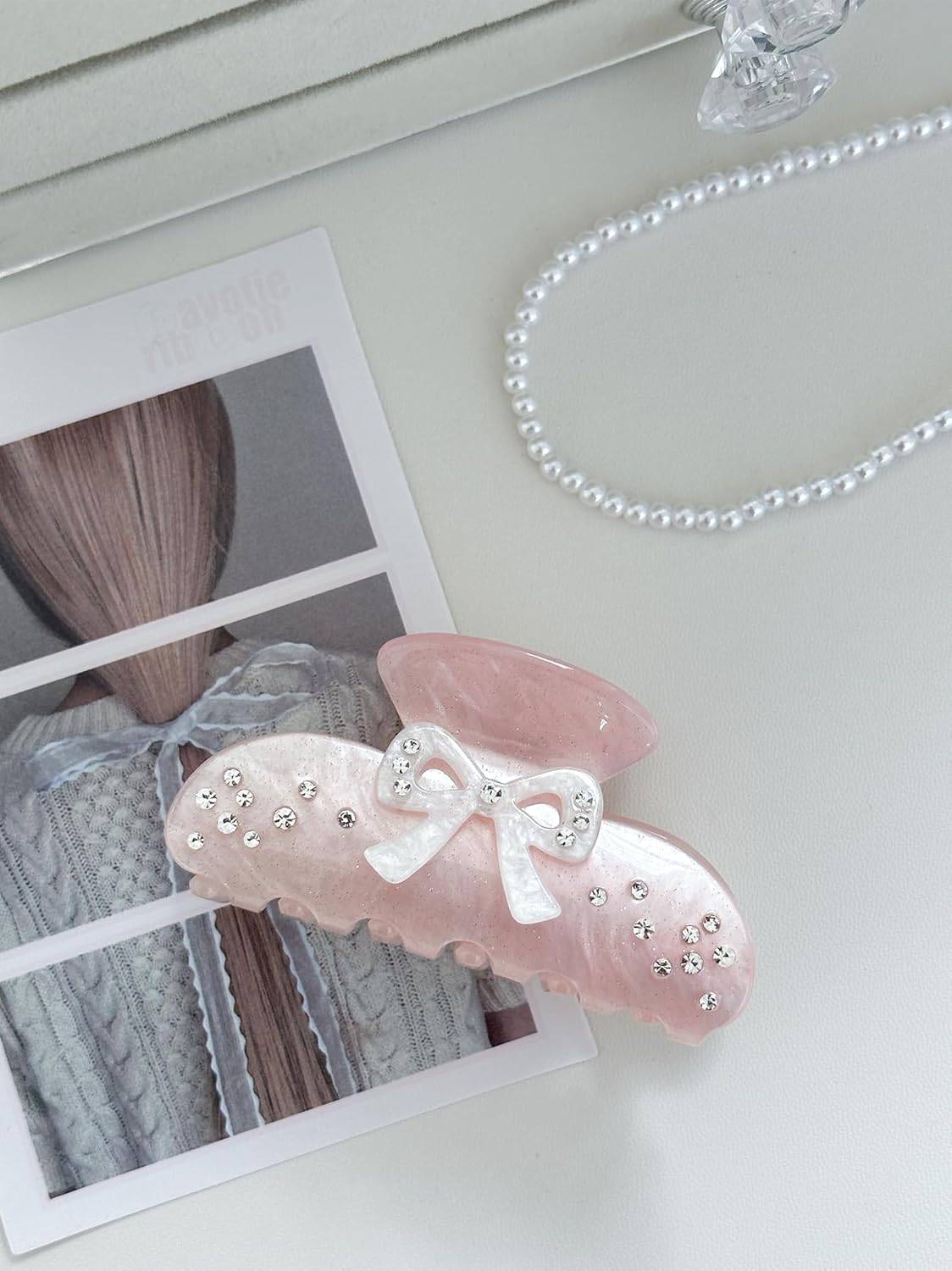 Bow Hair Claw Clips for Women, Non-Slip Sparkling Hair Clamps for Thick Hair, Strong Hold Hair Accessories for Workout Party Everyday Use