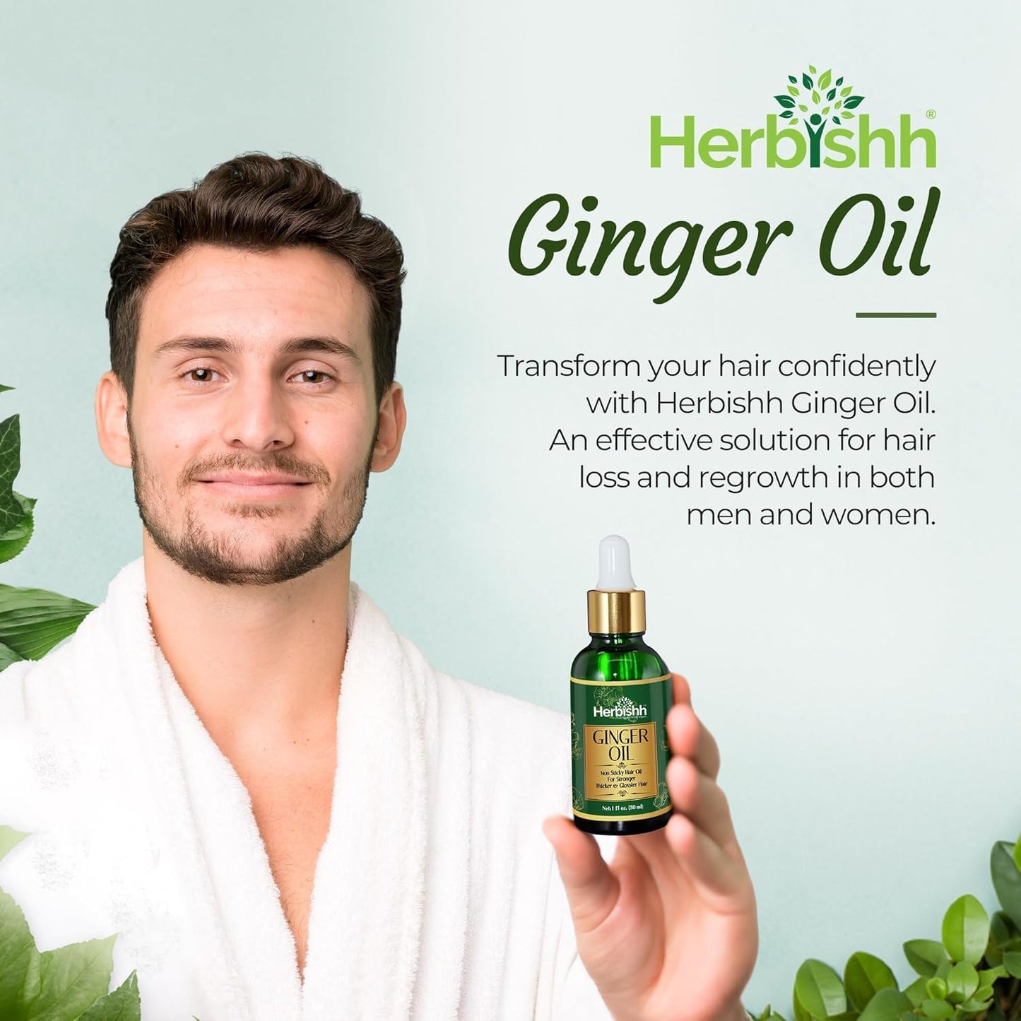 Herbishh Ginger Hair Oil - Fast Thickening and Regrowth Serum for Dense Hair - Best Compact 30ml Care Product for Women & Men