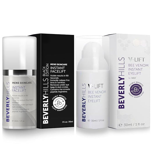 Beverly Hills V-lift Instant Eye Lift & Mens Instant Facelift Bundle with Discount - Eye Serum Treatment for Dark Circles, Wrinkles & Under Eye Bags for Women & Men, 30mL (120 Days Supply Each)