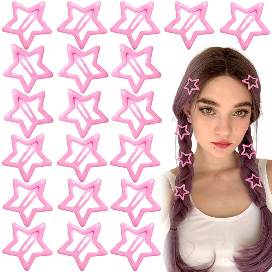 Joez Wonderful 20 Pcs Star Hair Clips, 1.18"/3cm Metal Snap Hair Clips, Cute Star Clips Hair Barrettes, Non-Slip Fashion Hair Accessories for Women (Pink)