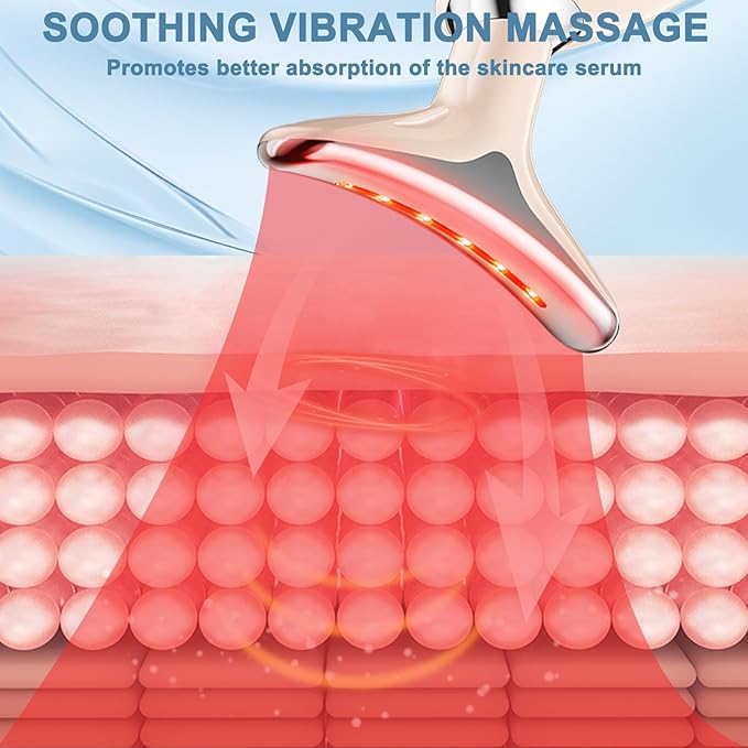 Facial and Neck Massager,Face Tool with 3 Colour Modes and Vibration,Facial Beauty Device for Skin Care (Pink)