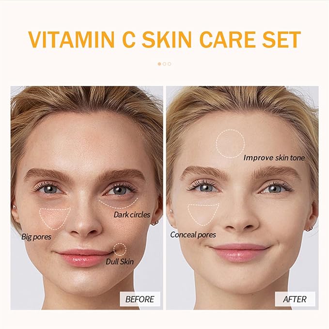 Vitamin C Facial Skin Care Set for Women, 8 In 1 Skincare Gift Set for Teenage Girls, Travel Skincare Set, Hydrating, Smooth