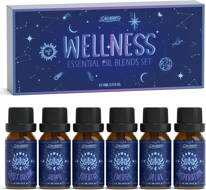 SALUBRITO Essential Oils Set, Wellness Aromatherapy Oil for Diffuser, Home, Candle, soap Making, Natural Blend Oils Gift for Women and Men, 6x10ml