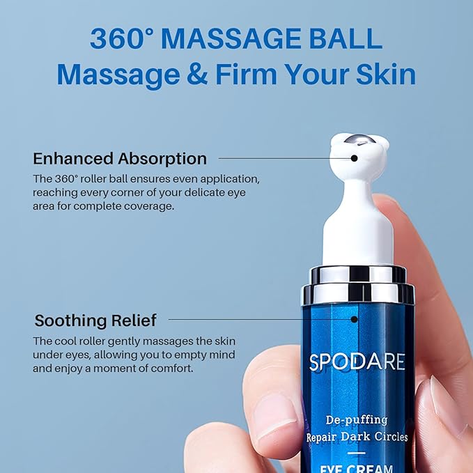 Caffeine Eye cream For Dark Circles, combines caffeine and retinol, target dark circles, puffiness, and wrinkles. Eye Cream Anti Aging With 360° Massage Ball. (0.7 fl. oz)