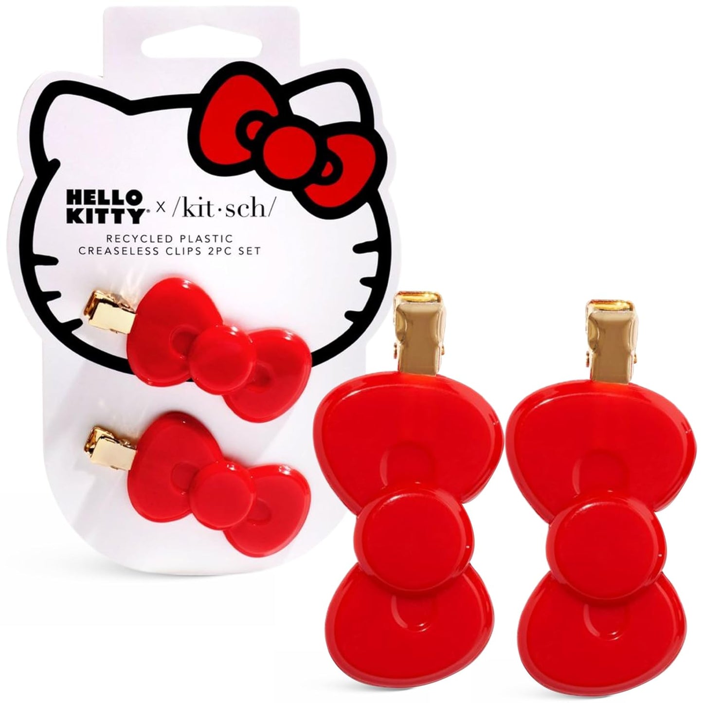 Hello Kitty x Kitsch Creaseless Hair Clips for Women - No Crease, No Bend Hair Clips for Styling, Bangs, Makeup Application, Face Wash | Durable Plastic - Red Bow Design | Ideal Gifts for Women, 2pc