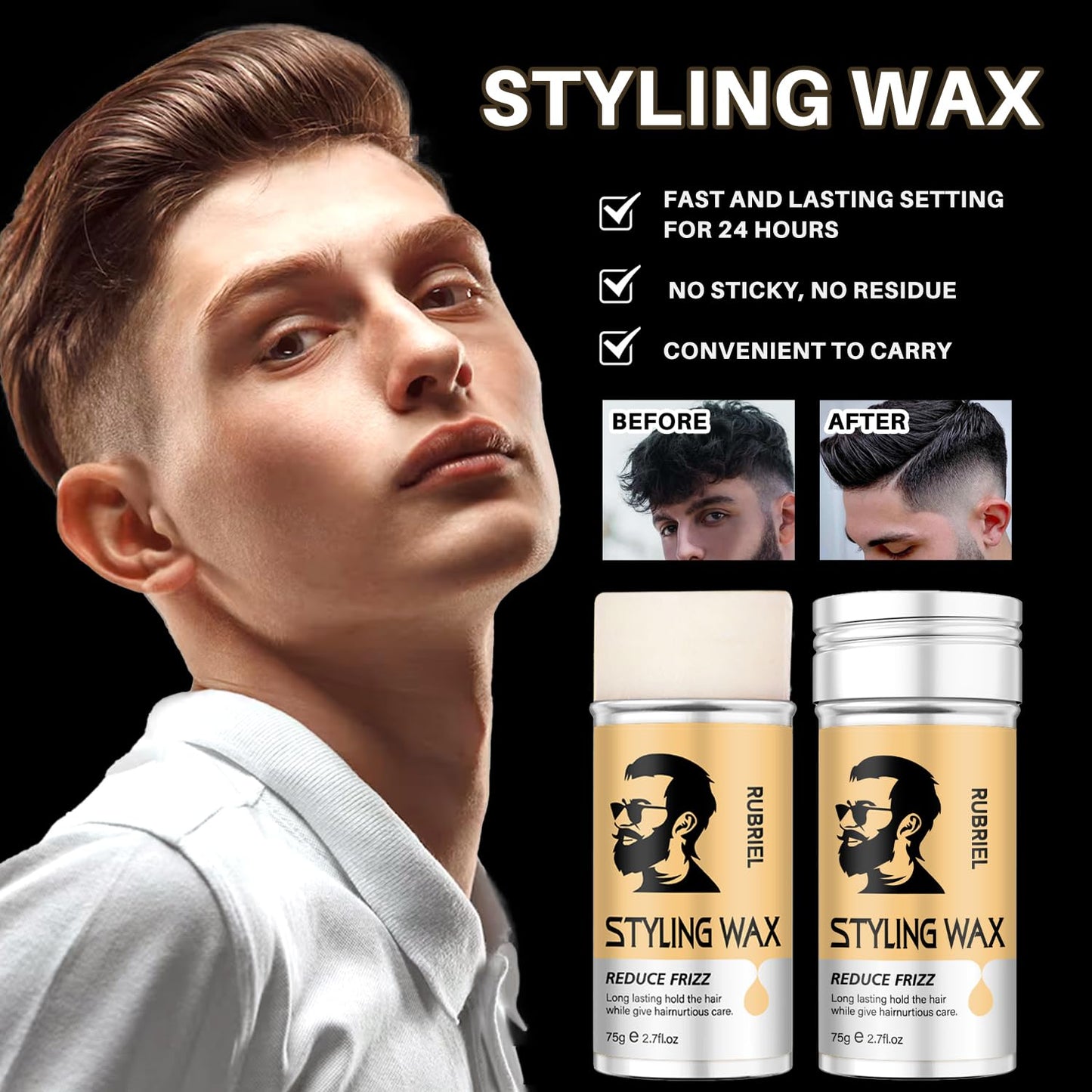 Hair Wax Stick for Men Women, Strong Hold, Long-lasting Professional Grade for a Soft,Hair Styling Wax Hair Smoothing Stick Great Gift for Men（1 pack）