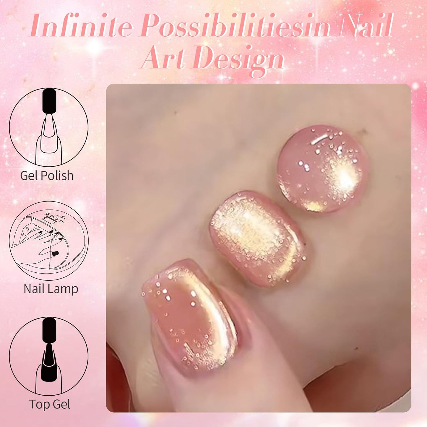 BORN PRETTY Pink Cat Magnetic Eye Gel Nail Polish Holographic Glitter Gel Polish Glass Magnetic Gel Nail Polish 15ML