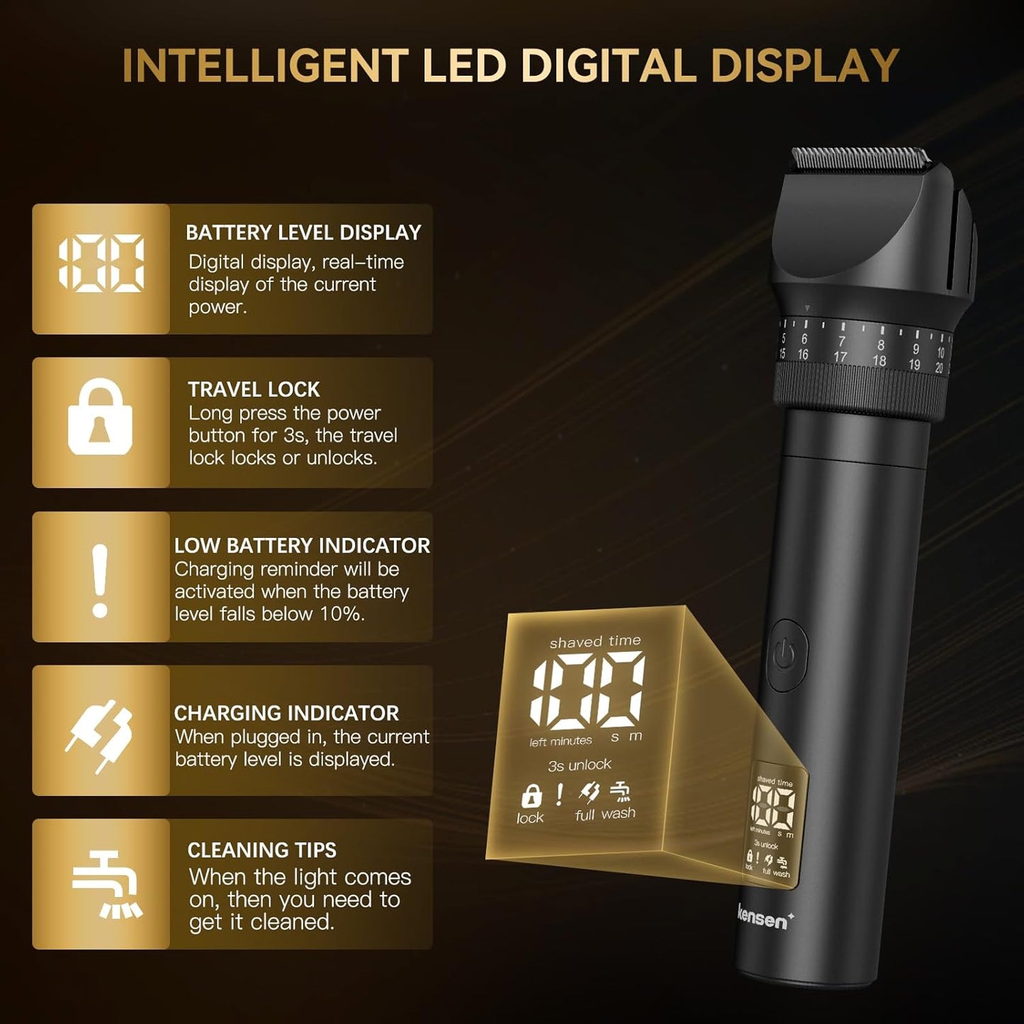 Beard Trimmer for Men - 42 Adjustable Length Settings Hair Clippers, Professional Body Hair Trimmer for Men Precision Facial Hair Trimming IPX6 Waterproof Nose Trimmers LED Display Mustache Trimmers