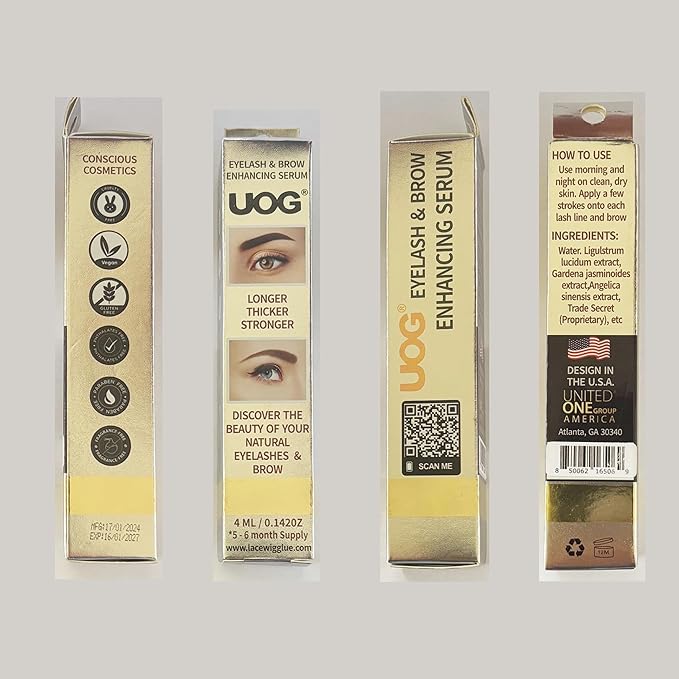 UOG Eyebrow Enhancing Serum Complex - Premium Formulated Allergy-Free Brow Conditioner for Thicker, Fuller, Stronger Brows, Safe for All Skin Types, 4-Month Supply. (4mL)