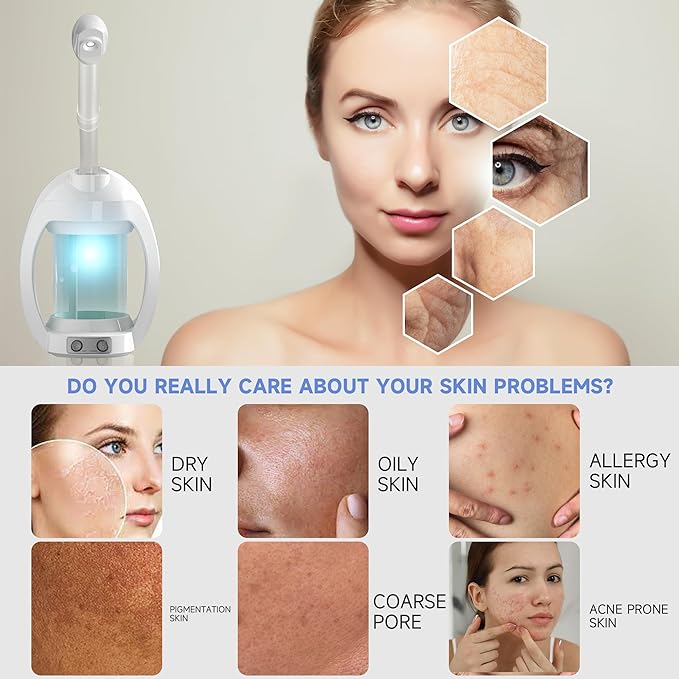 Facial Steamer-Face Steamer for Facial Deep Cleaning, Vaporizador Facial for Esthetician and Nano Ionic Hot Steam for Face, Professional Facial Steamer with a Headband and Acne Needle Set.(Blue)