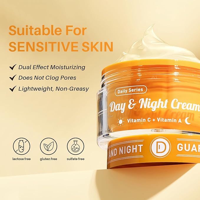 Day & Night Cream Combo，Anti-Wrinkle Hydrating Face Cream with Vitamin C + Firming Renewal Night Cream with Vitamin A，Universal 2-in-1 Formula for All Skin Types, 3.4 Oz