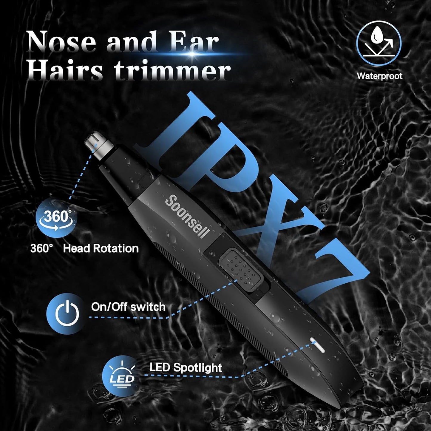 Soonsell Manscape Beard Trimmer for Men,IPX7 Waterproof 4 in 1 Men's Grooming Kit,Ball Shaver,Nose Hair Clippers,Electric Razor,Hair Clippers for Men,LED Display,Wet/Dry Trimmer