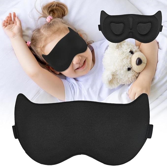 Cute Sleep Eye Mask for Kids, 3D Contoured Cup Sleeping Mask & Blindfold, Concave Molded Night Sleep Mask, Block Out Light, Soft Comfort Eye Shade Cover for Travel Yoga Nap,KD