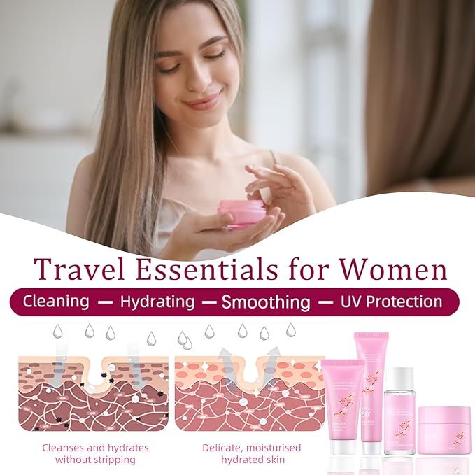 Sakura Skincare Gifts for Teenage Girls Skincare Kits - Skin Care Sets & Kits - Cherry Blossom Skin Care Kit - Pamper Sets For Women Gifts - Travel Size Face Wash-Toner-Moisturizer-Sunscreen