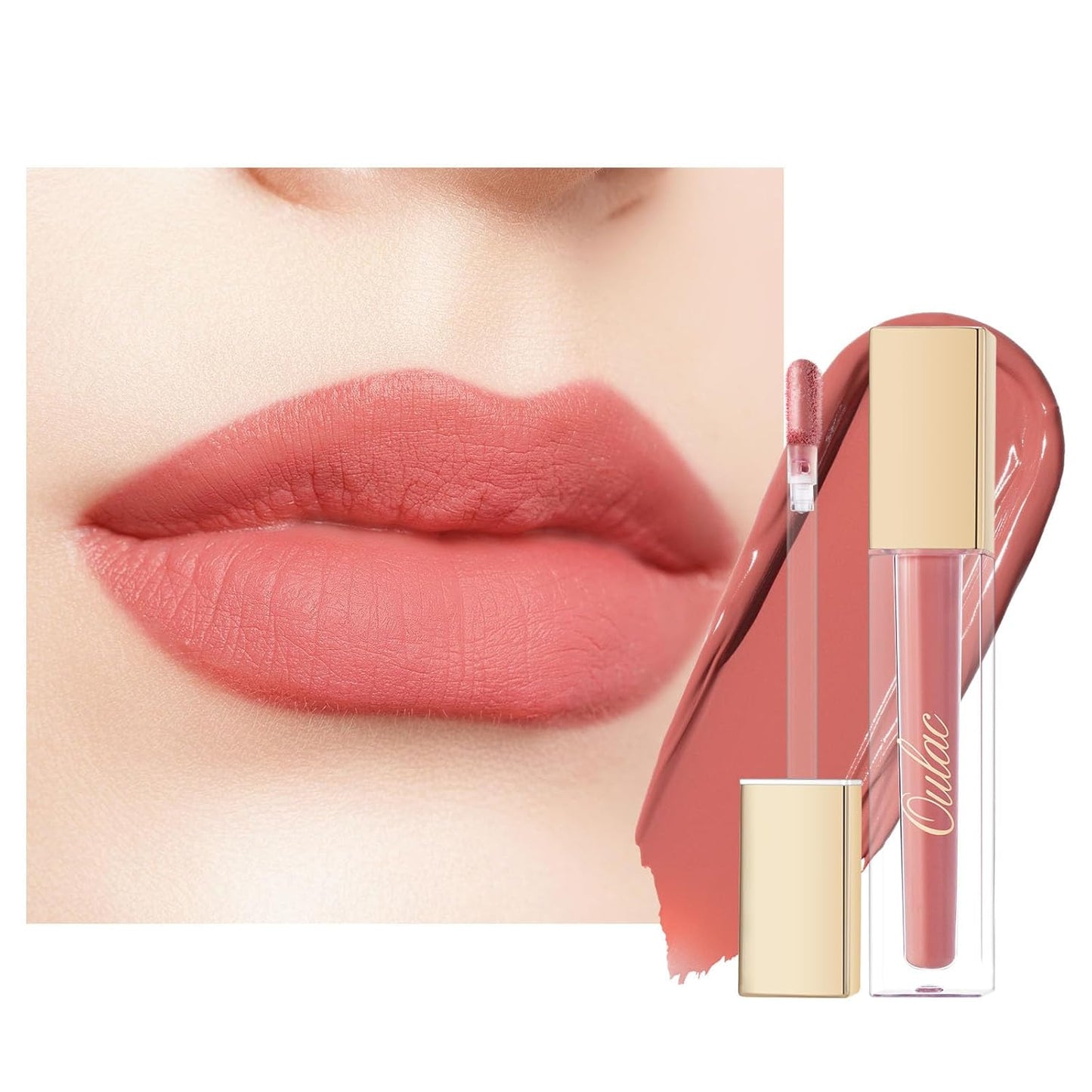 Oulac Matte Liquid Pink Nude Lipstick for Women, Long Lasting Lipstick Waterproof Lip Stain, No Transfer, Creamy High Pigmented Formula with Rose Oil, Vegan & Cruelty-Free, Coral Pink M11