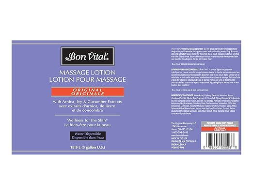 Bon Vital" - BVORIGL5G Original Massage Lotion for a Versatile Massage Foundation to Relax Sore Muscles & Repair Dry Skin, Lightweight, Non-Greasy Formula to Moisturize and Repair Dry Skin, 5 Gallon Pail