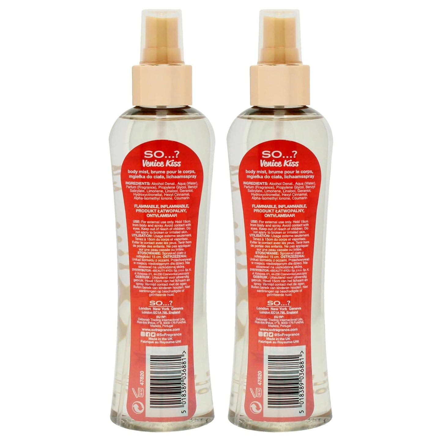 So...? Venice Kiss Body Mist for Women - 6.9 oz Body Mist - Pack of 2