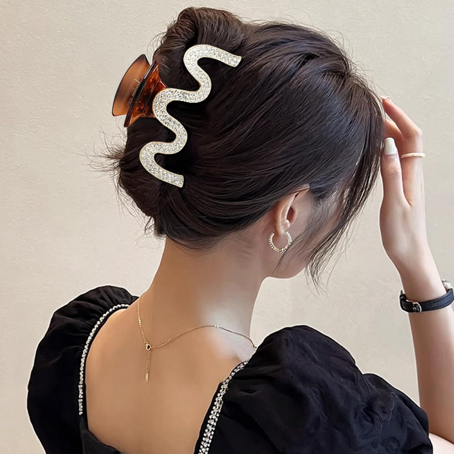 SINIDE Rhinestone Hair Claw Clips, Crystal Plastic Jaw Clip Nonslip Acrylic Claw Clips for Thick Long Hair, Large Fashion Clamps Accessories for Women Ladies Strong Hold Barrette for Styling (2 Pack)