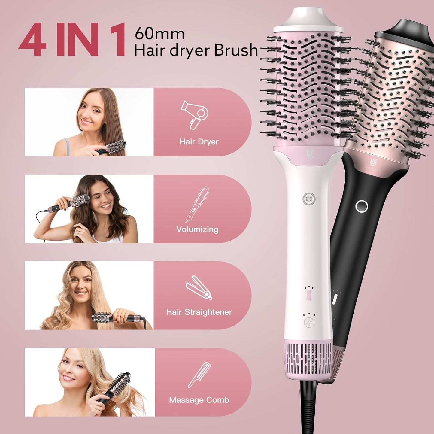 Blow Dryer Brush Hair Dryer | One-Step Hot Air Brush with Oval Volumizer High-Speed Hair Styler with Negative Ions for Drying & Smoothing & Volumizing for All Hair Types 110000 RPM Black