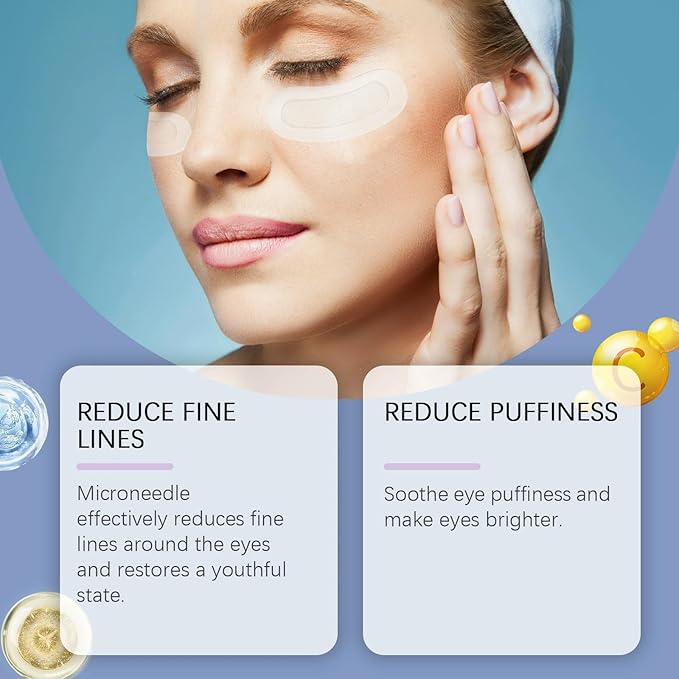 Novalift Microglow Eye Patches, 6 Pairs Hyaluronic Patches for Under Eyes Bags and Wrinkles, Women Face Microglow Eye Mask Deep Care Facial Wrinkle Patches for Hydration & Soothing