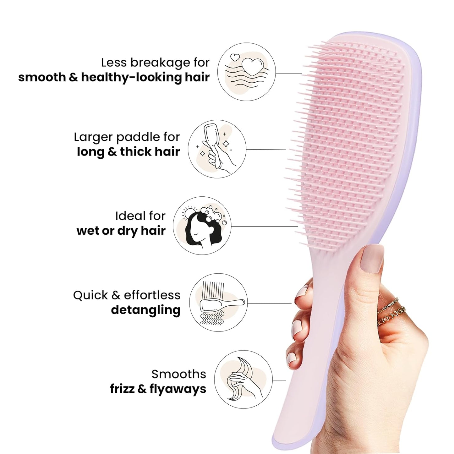 Tangle Teezer Ultimate Detangler Hairbrush for Wet & Dry Hair, Eliminates Knots & Reduces Breakage for Long, Thick, & Curly Hair Types, Large, Pink & Purple