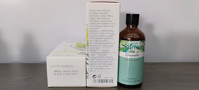 100ML Citronella Essential Oil, for Aromatherapy Diffusers, Humidifiers, Great for DIY Candle and Soap Making, Gift for Friend