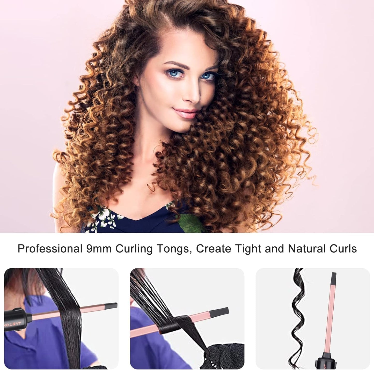 Small Curling Iron 3/8 Inch, 9mm Thin Hair Curling Wand for Short and Long Hair, Professional Ceramic Hair Curler Wand, Include Heat Resistant Glove