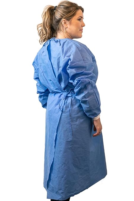 Disposable PPE Isolation Medical Gowns 100-Pack – Level 2, Full Back Coverage, Double Tie Closure, SMS 35g Material, Knit Cuffs, Unisex, Professional Blue for Healthcare & Lab Use