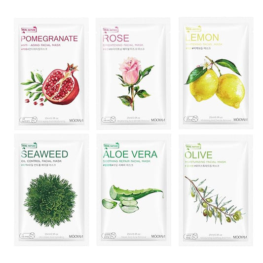 Face Masks Skincare, 6 Pack Variety Sheet Masks - Hydrating & Smoothing, Moisturizing & Nourishing for All Skin Types