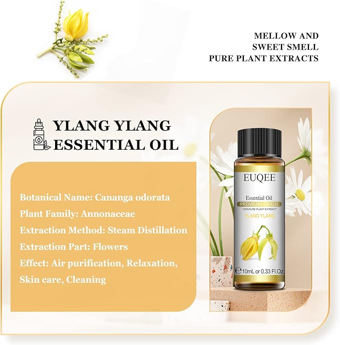 Ylang Ylang Essential Oil 10 ml Premium Ylang Ylang Oil Pure Essential Oil Great for Diffusers, Aromatherapy, DIY Soap - 0.33 Fl. oz