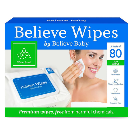 Believe Sensitive Skin Makeup Remover Wipes Unscented 80pc x 4 Packs - Bamboo Viscose Unscented Face Wipes, Disposable Water-Based Make Up Remover, Gentle and Makeup Wipe for Women