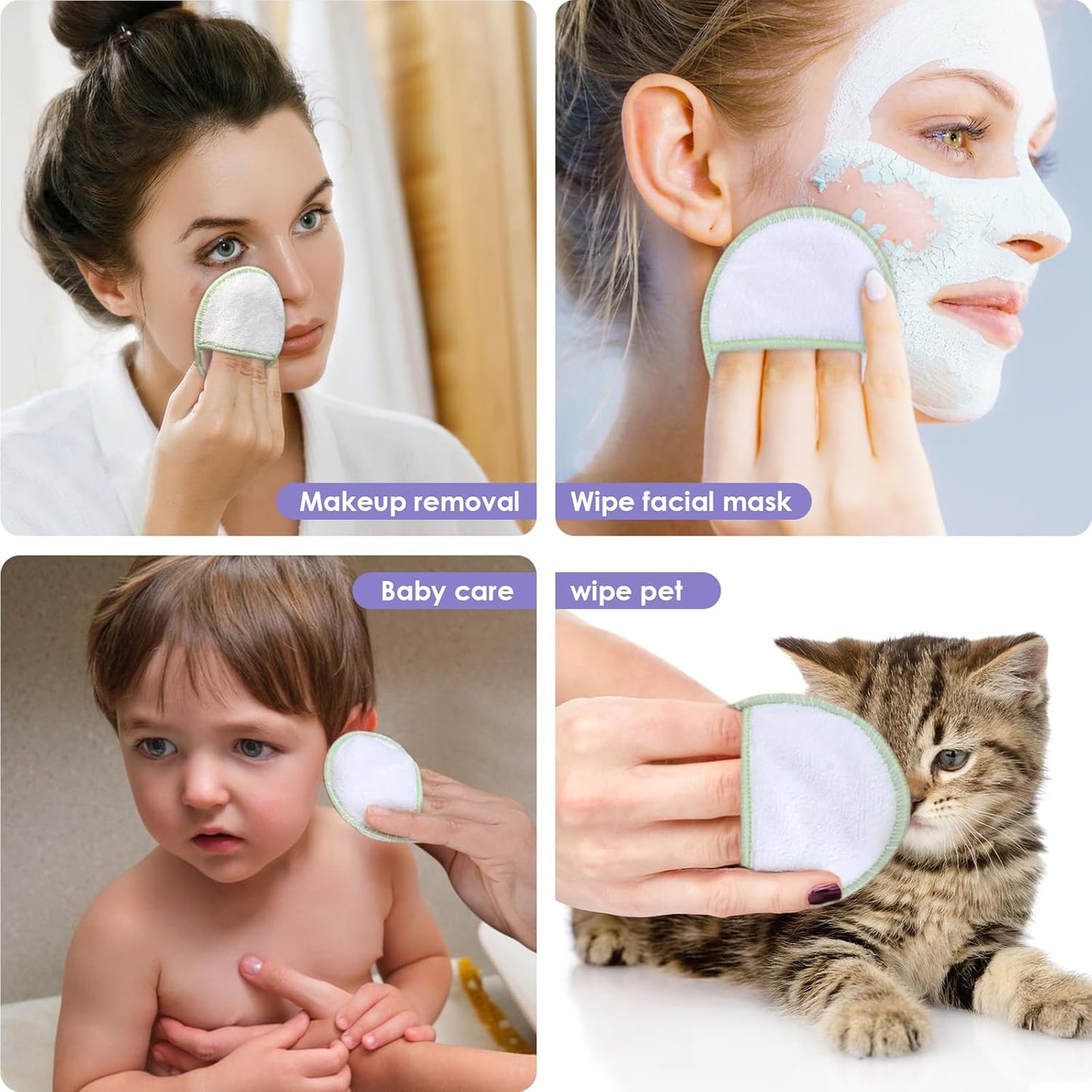 SUNLAND Reusable Makeup Remover Pads for Face,Eye,Lips 16 Pack Microfiber Face Cleansing Gloves Washable with Laundry Bag and Travel Bag Rounds Toner Pads（Round 3.15inchx16 White）