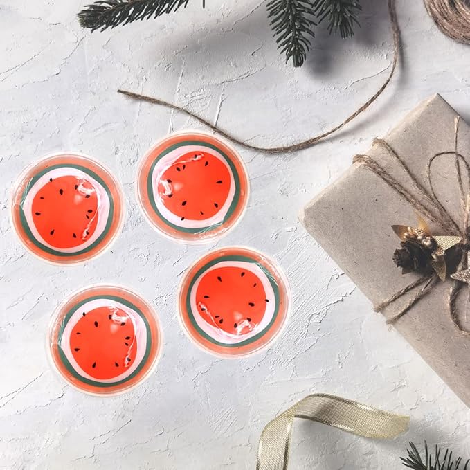 Reusable Gel Eye Ice Pack, Round Eye Cold Pads, Cooling Eye Masks for Eye Strain, Eye Swelling, Eye Redness, Puffy Eyes, Dark Circles, Smooth Fine Lines, and Eye Recover Surgery (Watermelon ＆ 4PCS)