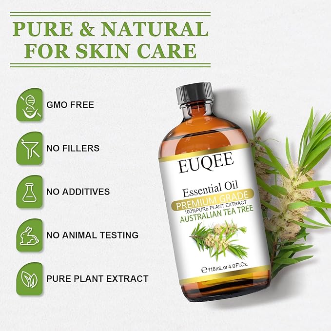 Australian Tea Tree Essential Oil (4 oz/118 ml) Premium Grade Australian Tea Tree Oil Essential, Perfect for Diffusers, Humidifier, Candle Making, Soap & Candle Making