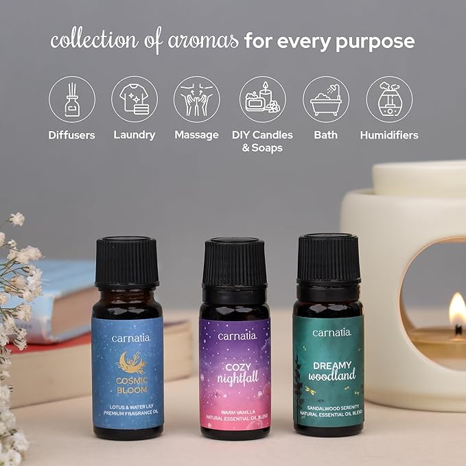 Carnatia Sleep Essentials Essential Oil Set – 100% Pure & Natural Aroma Blends for Deep Sleep, Stress Relief & Relaxation | Calming Oils for Diffusers, Pillows & Bedtime Routines