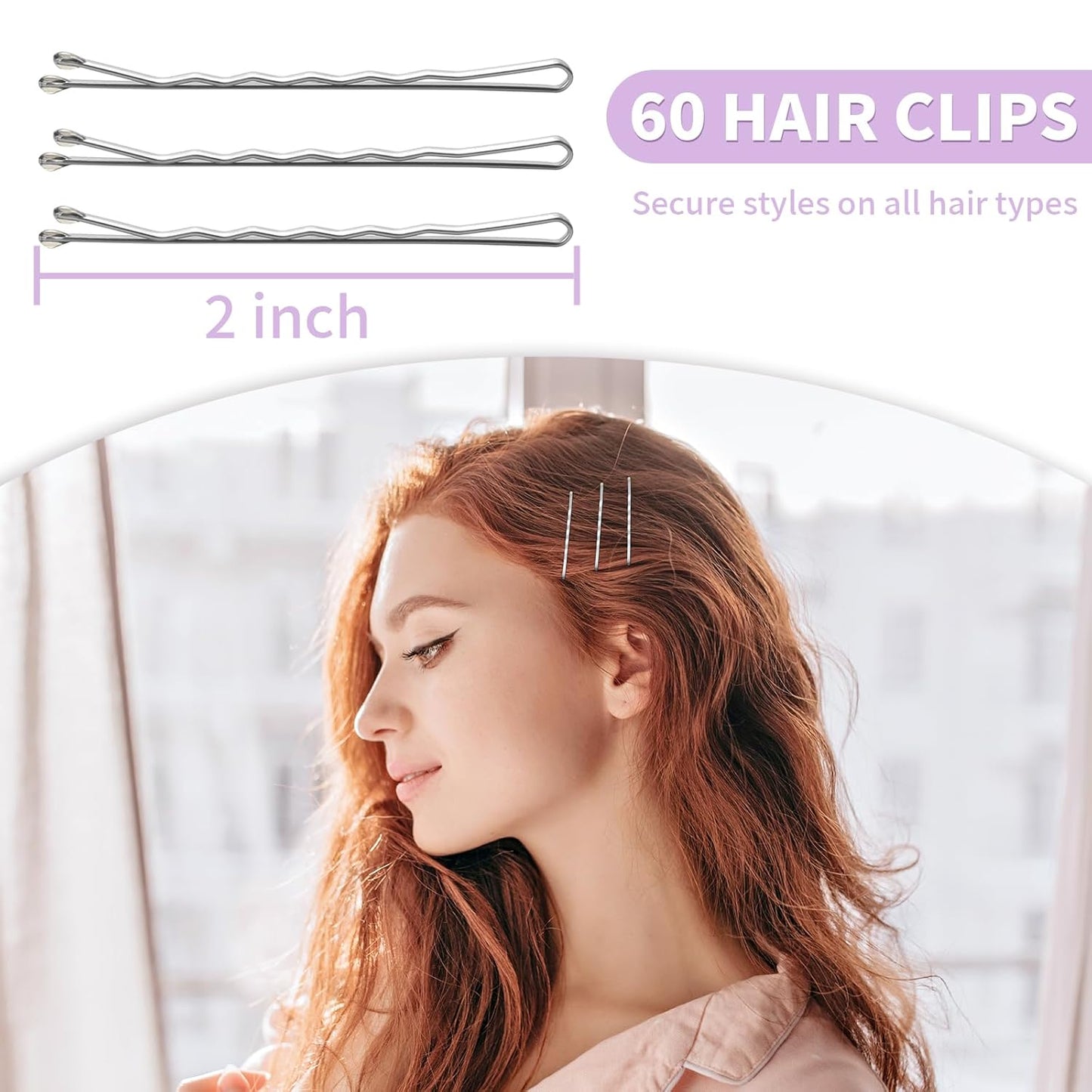 Bobby Pins, Hair Pins 2 Inch 60PCS Crimped Hair Grips for Kids, Girls, and Women, Secure and Easy for All Hair Types, With Ball Tips Design. Hair Accessories for Daily Use (Silver)
