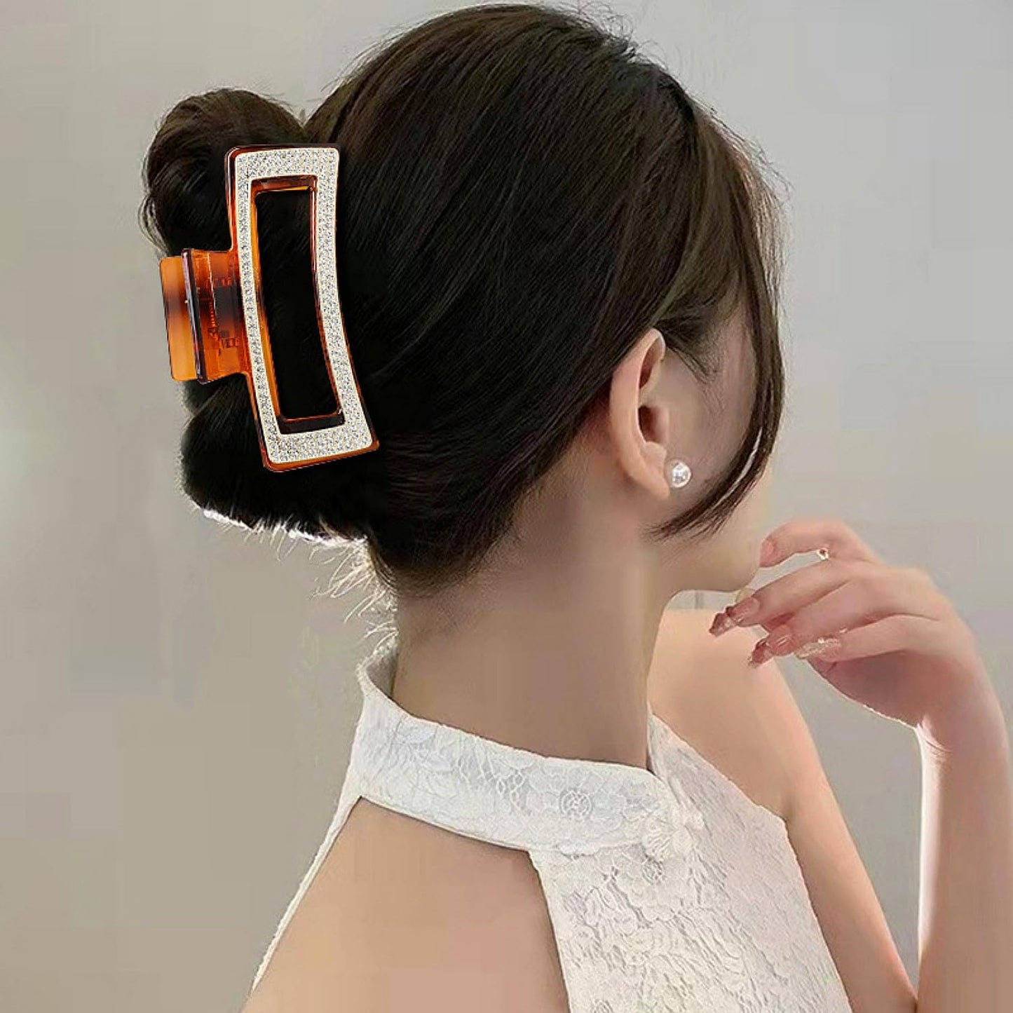 SINIDE Rhinestone Hair Claw Clips, Square Crystal Jaw Clip Nonslip Acrylic Claw Clips for Thick Long Hair, Fashion Elegant Clamps Accessories for Women Ladies Strong Hold Barrette for Styling (2 Pack)